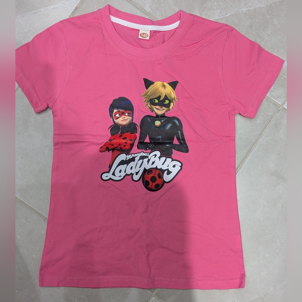 5/$35NWOT Miraculous Ladybug Pink T-Shirt • Ladybug & Cat Noir • Size 140 (9–10)